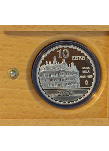 2002 - Spagna 10 Euro Argento fondo specchio Proof Casa Milà Gaudì